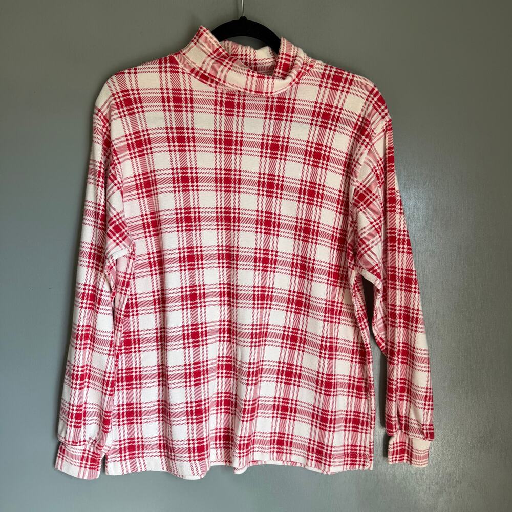 Vintage SILVERCORD Women's Med Red & White Plaid Turtleneck Retro 90's Momcore